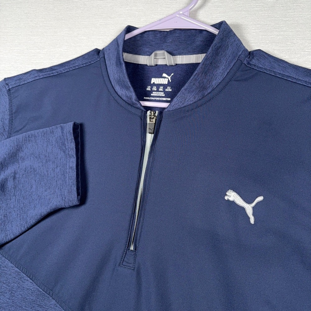 Puma Cloudspun Stealth 1/4 Zip Pullover Mens XXL Blue Poly Stretch Long Sleeve